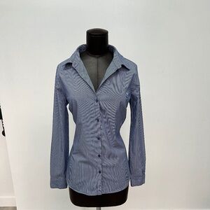 Blue Pinstripe Button-Down Shirt | Classic Workwear Blouse | Business Casual